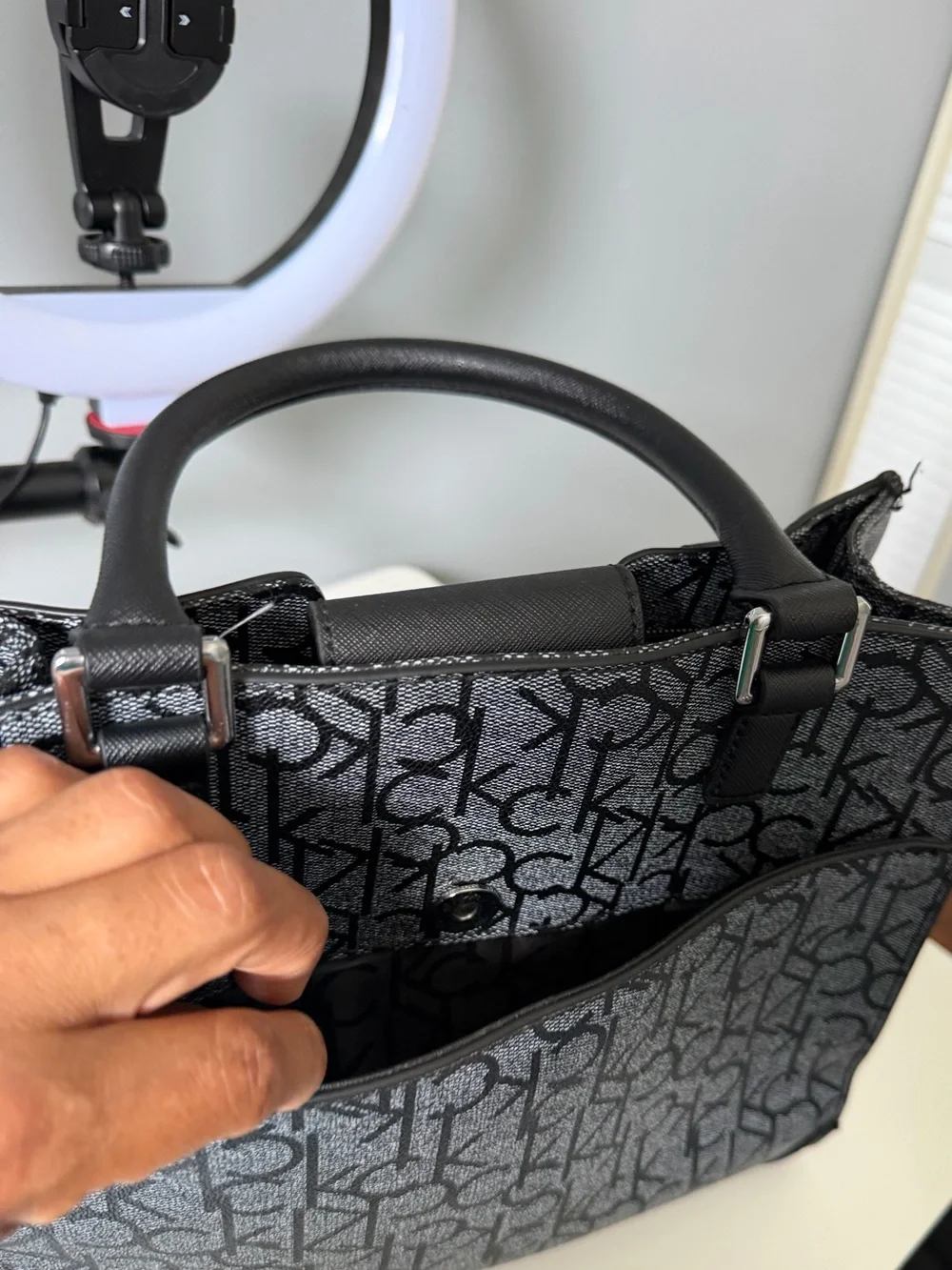 Calvin Klein Black Monogram Satchel with Top Handles